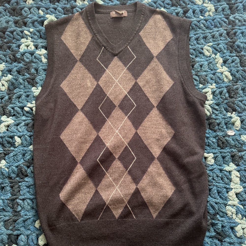 Navy blue and gray sweater vest